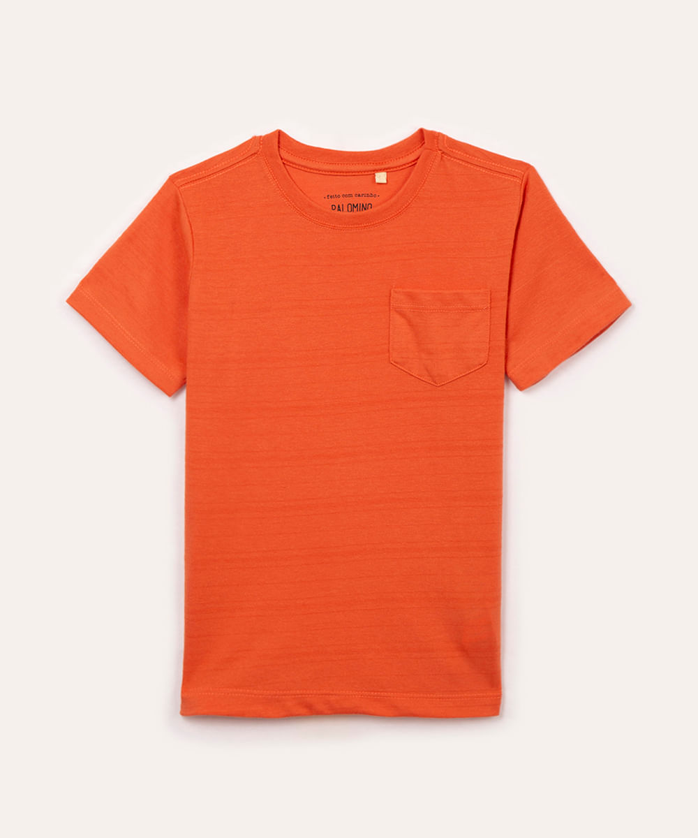 camiseta de algodão infantil com bolso laranja