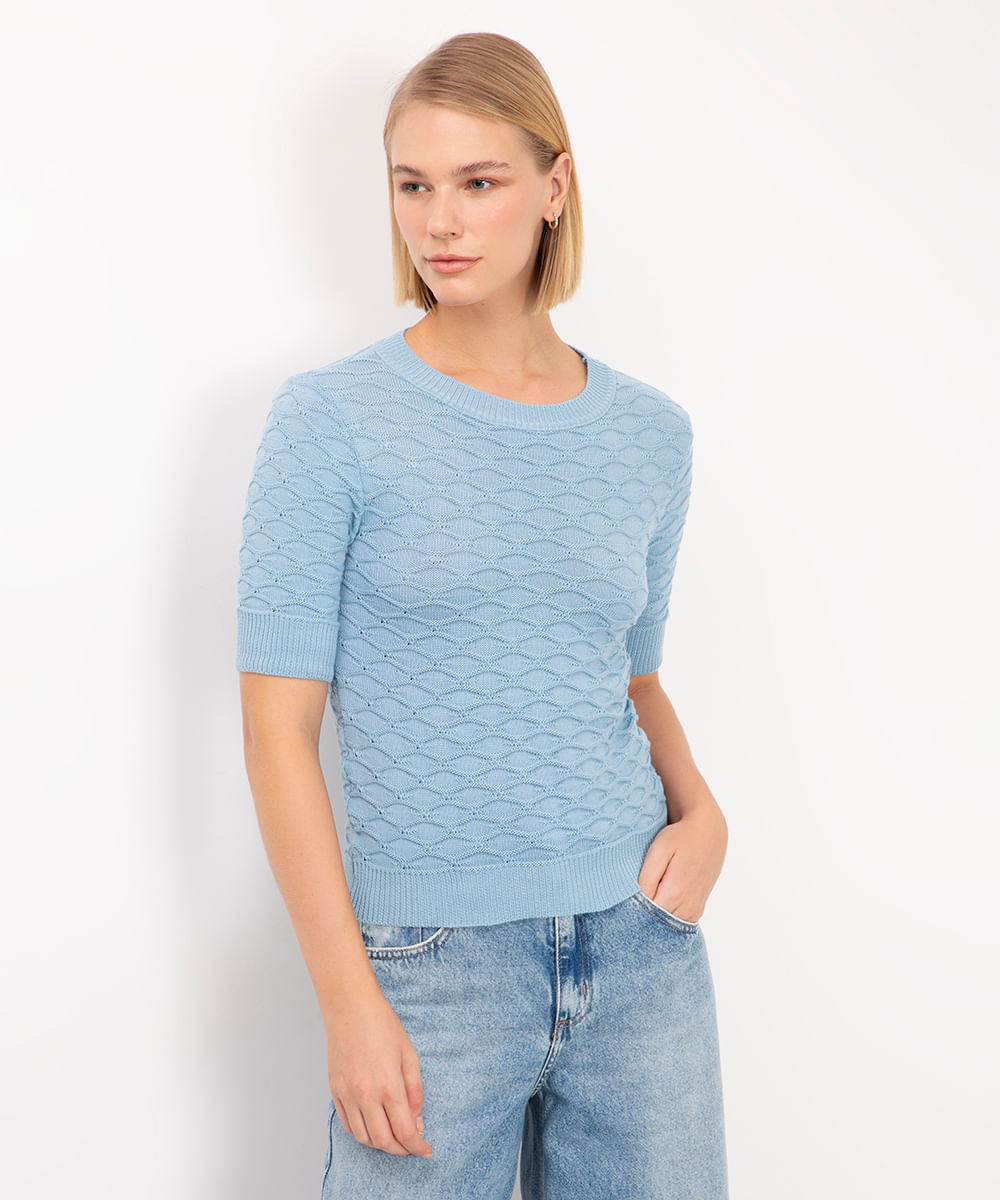 blusa de tricot texturizada azul