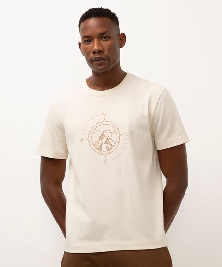 camiseta de algodão manga curta mountain explorer bege G