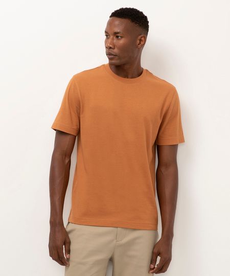 camiseta de algodão manga curta laranja P