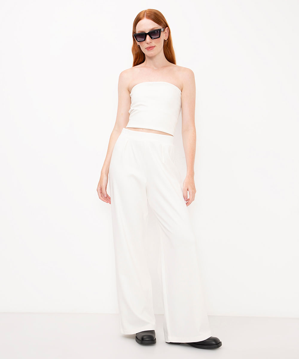 calça de malha wide leg com pregas off white