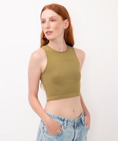 top cropped halter neck de poliamida verde P