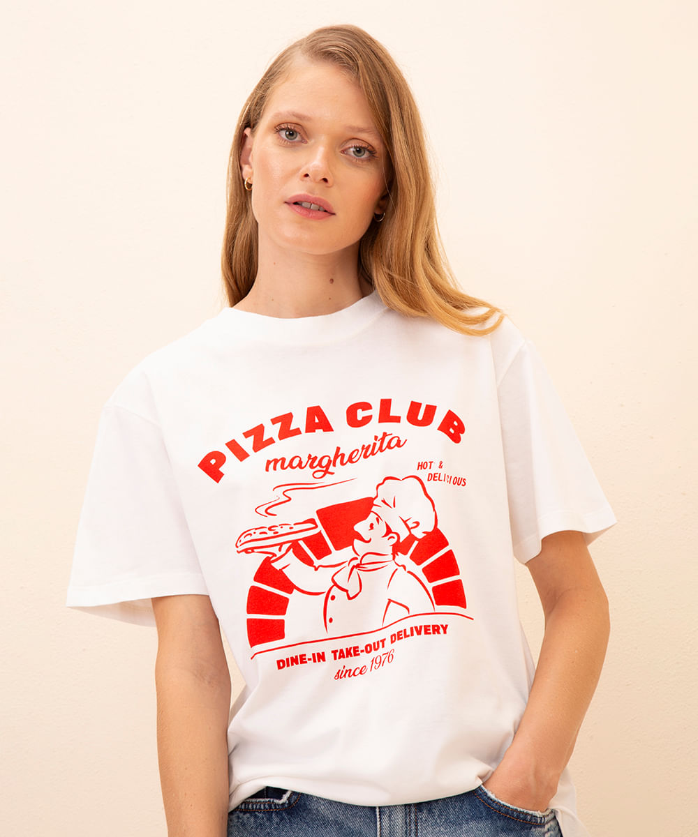 camiseta de algodão pizza club mindset off white