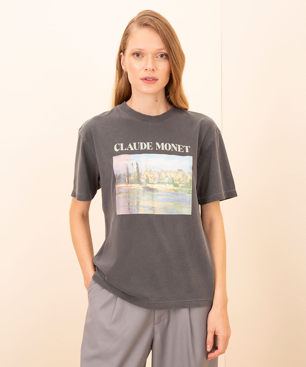 camiseta de algodão monet mindset cinza