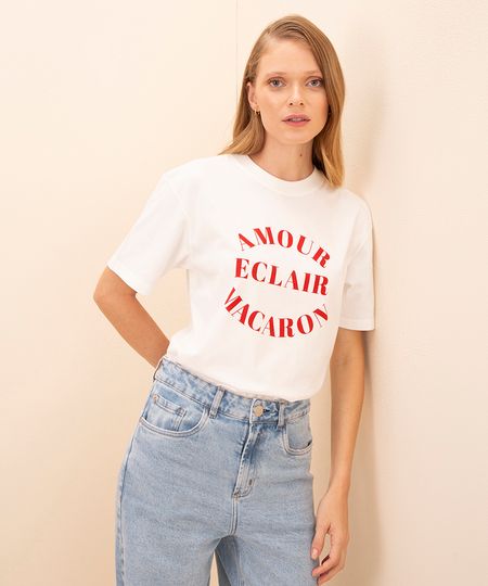 camiseta de algodão amour macaron off white PP camiseta de algodão amour macaron off white PP