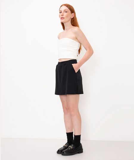 short saia evasê com bolsos de malha preto PP