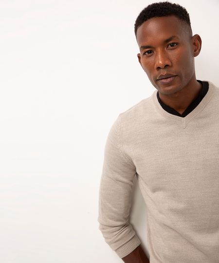 suéter de tricot gola v kaki P suéter de tricot gola v kaki P