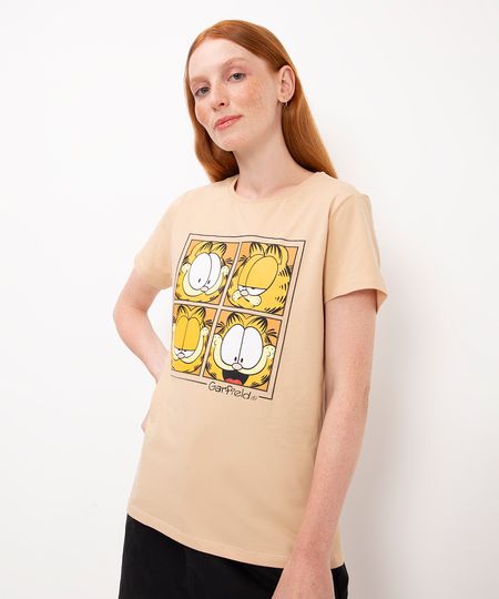 camiseta de algodão manga curta garfield bege P