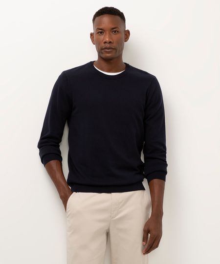 suéter de tricot gola redonda azul marinho P suéter de tricot gola redonda azul marinho P