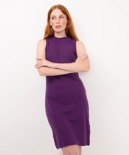 vestido curto de algodão canelado roxo P