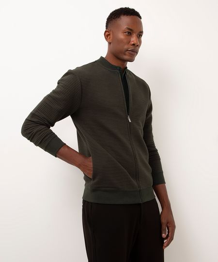 cardigan de moletom canelado verde escuro P
