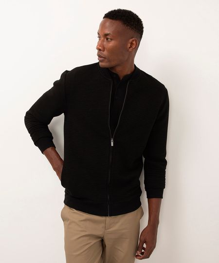 cardigan de moletom canelado preto P cardigan de moletom canelado preto P