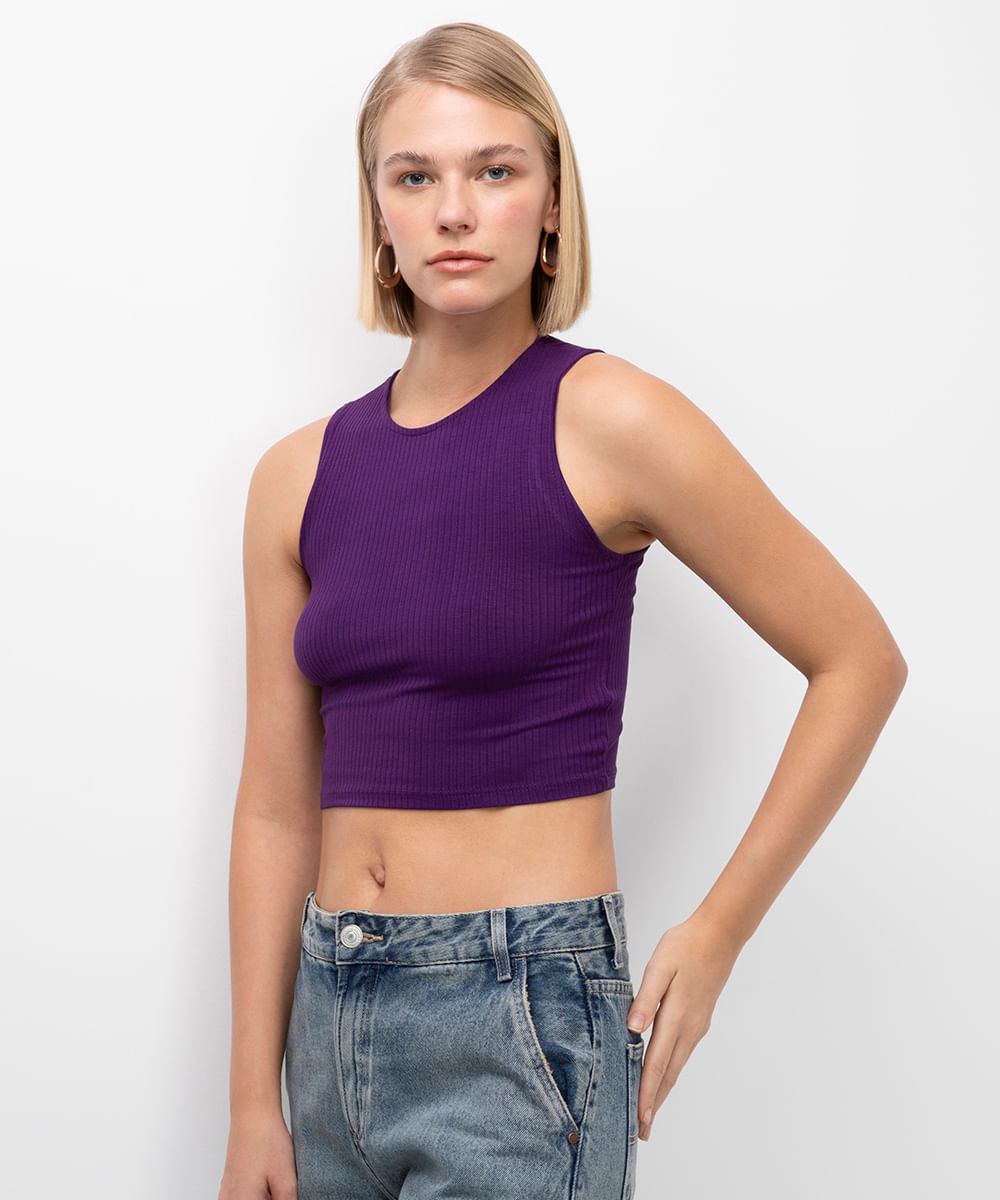 regata cropped canelada básica roxo