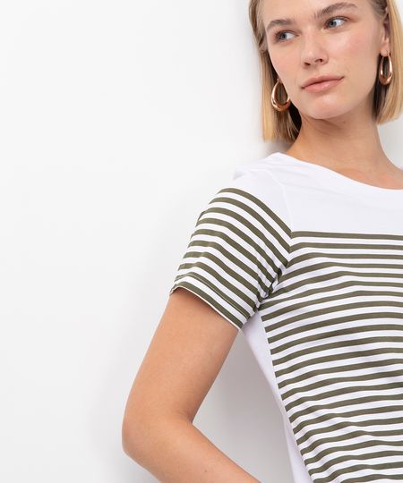 blusa de algodão listrada manga curta verde PP
