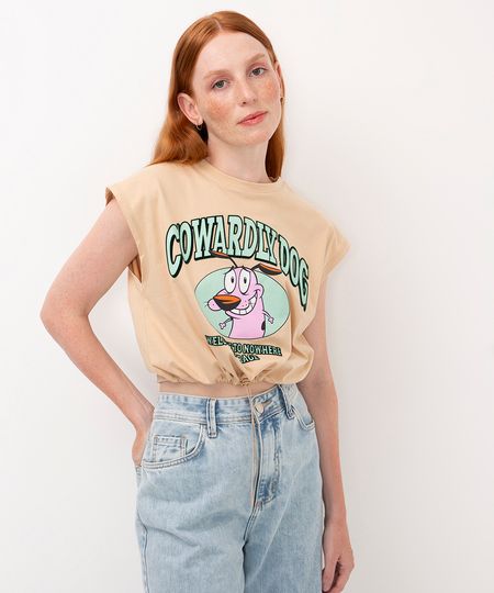 regata de algodão estampada coragem o cão covarde bege PP regata de algodão estampada coragem o cão covarde bege PP