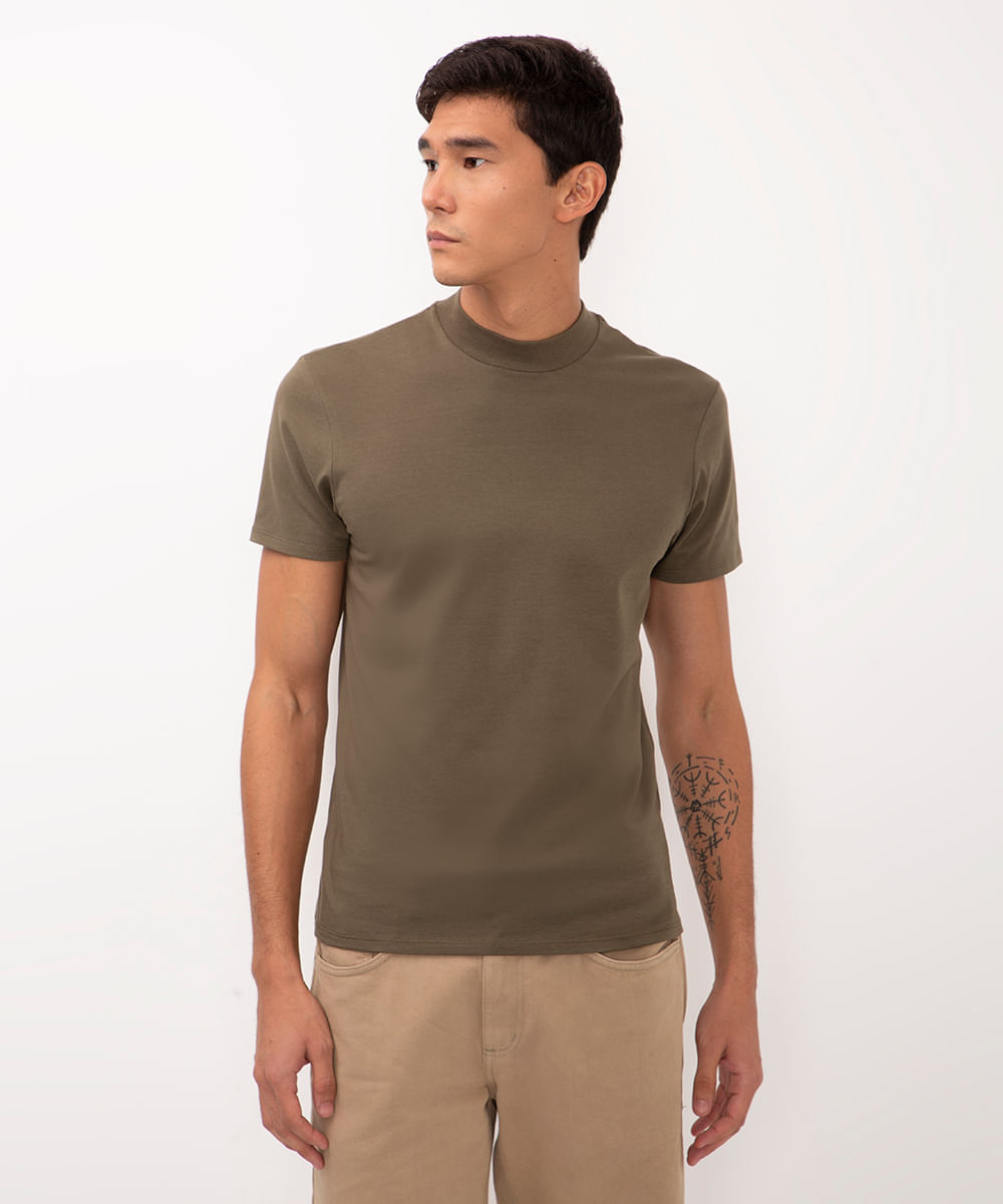 camiseta slim de algodão manga curta verde