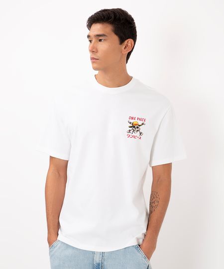 camiseta de algodão manga curta one piece off white PP