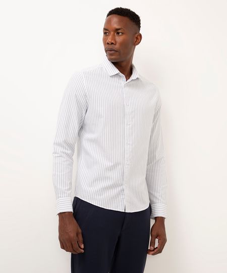 camisa slim listrada manga longa azul claro P