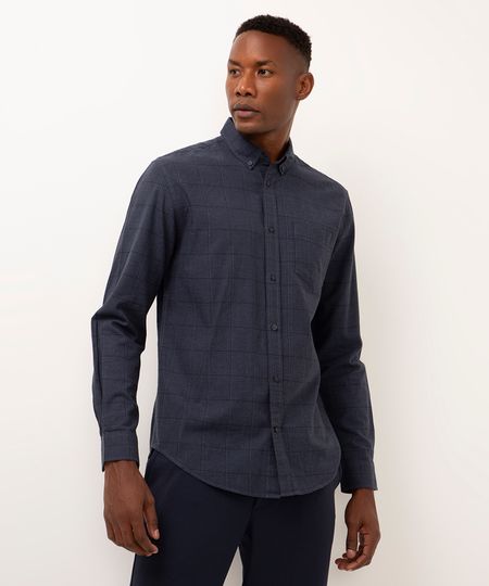 camisa quadriculada manga longa azul marinho M