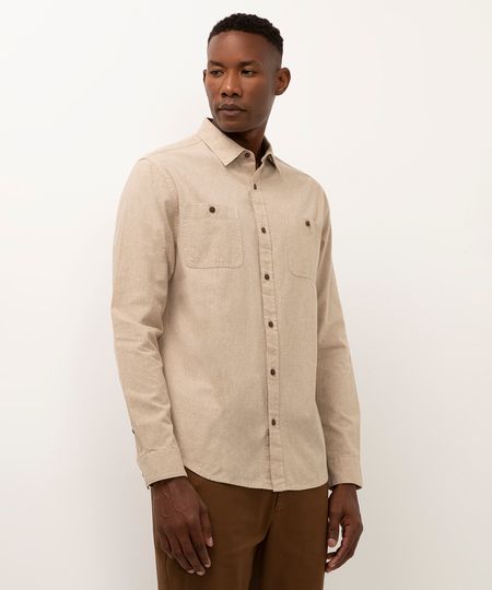 camisa manga longa com bolsos kaki P