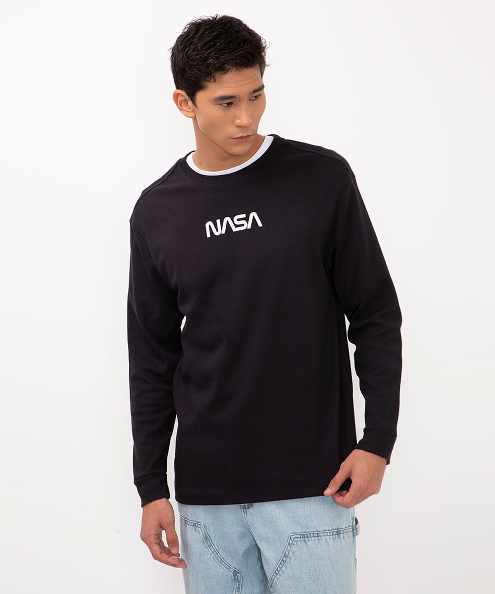 camiseta manga longa nasa preto