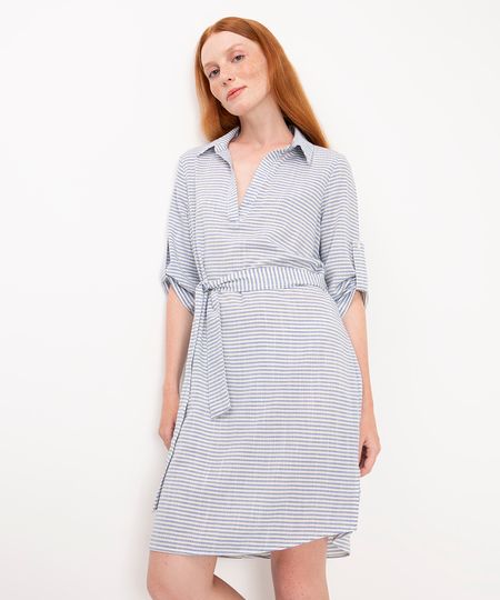 chemise de viscose manga 3/4 listrada off white PP