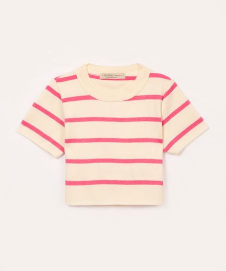 cropped de tricot infantil listrado - rosa 10