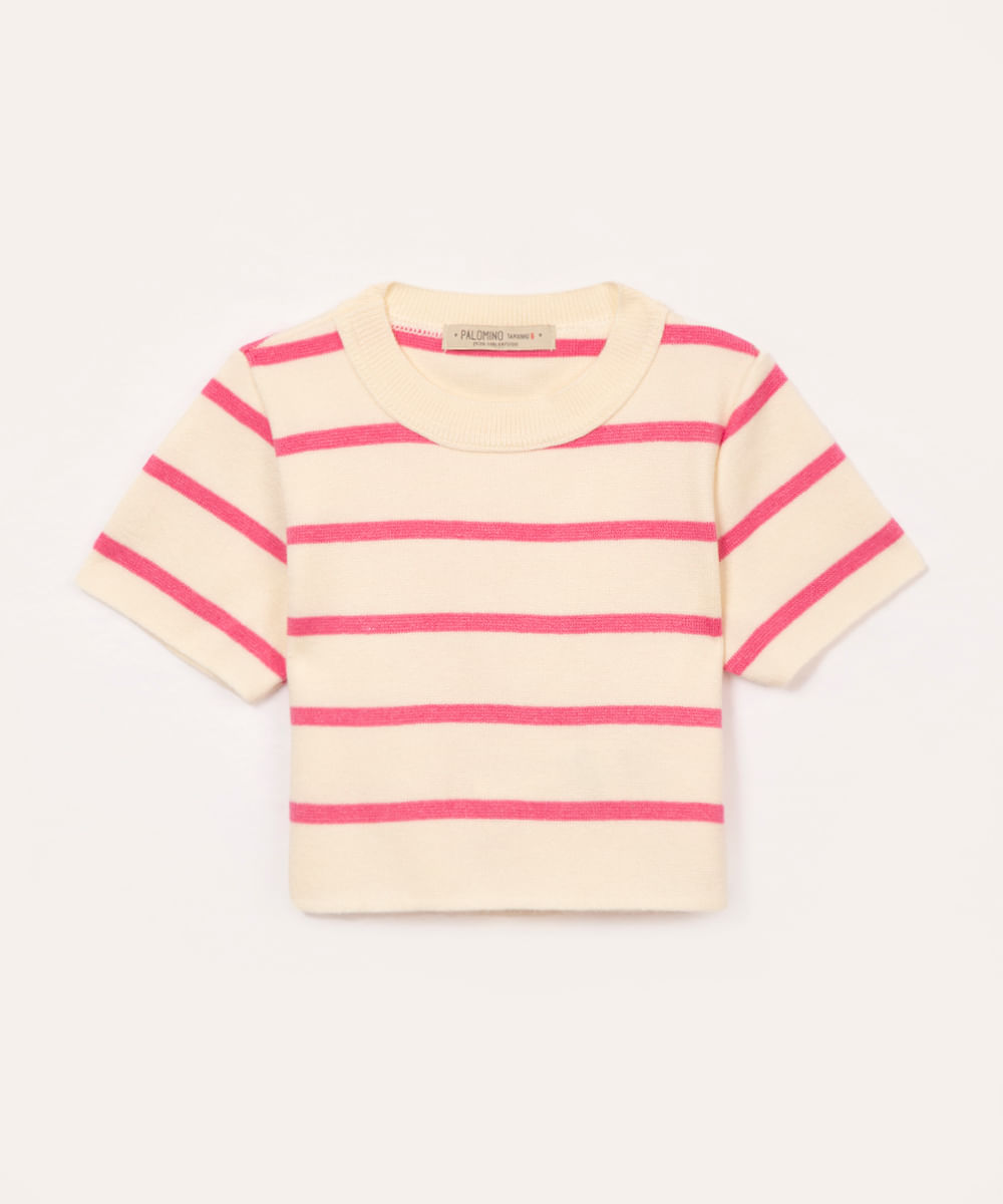 cropped de tricot infantil listrado rosa