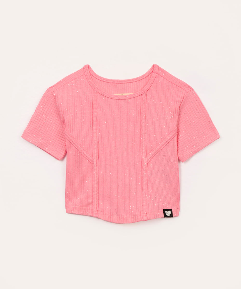 cropped de viscose infantil com brilho rosa