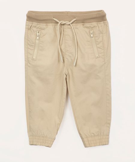 calça jogger de sarja infantil - bege medio 1