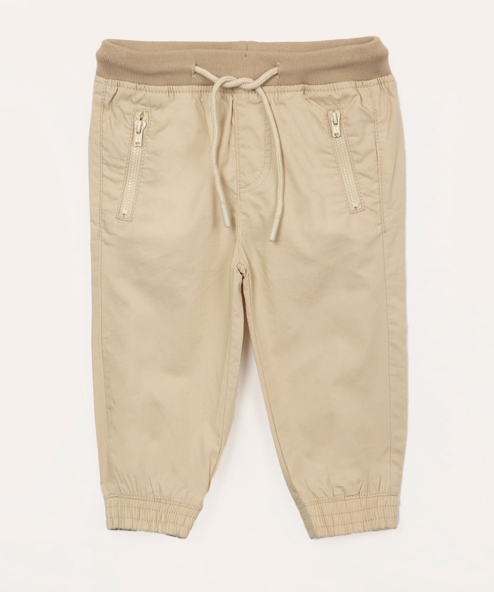 calça jogger de sarja infantil bege