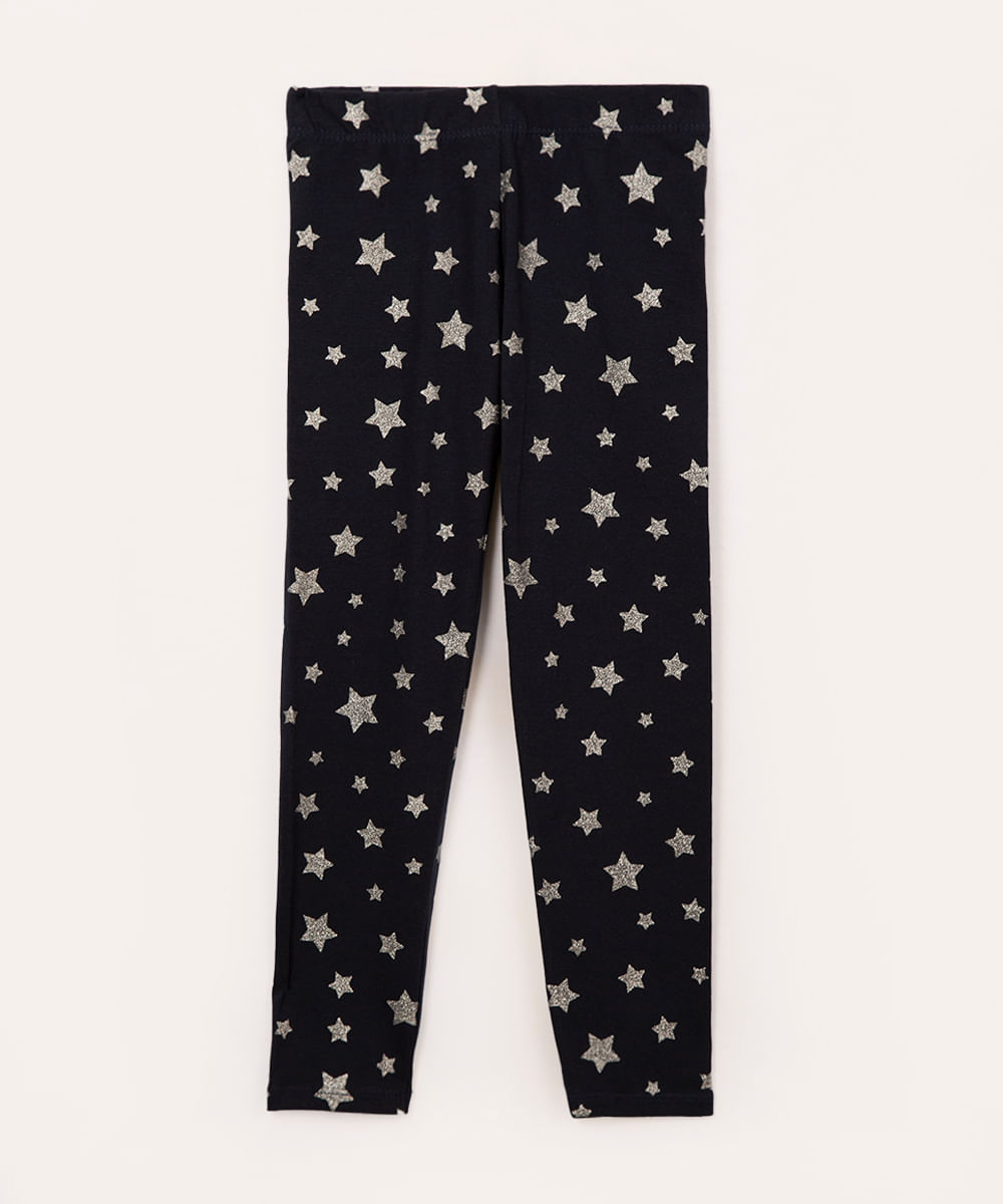 calça legging de algodão infantil estrelas azul marinho