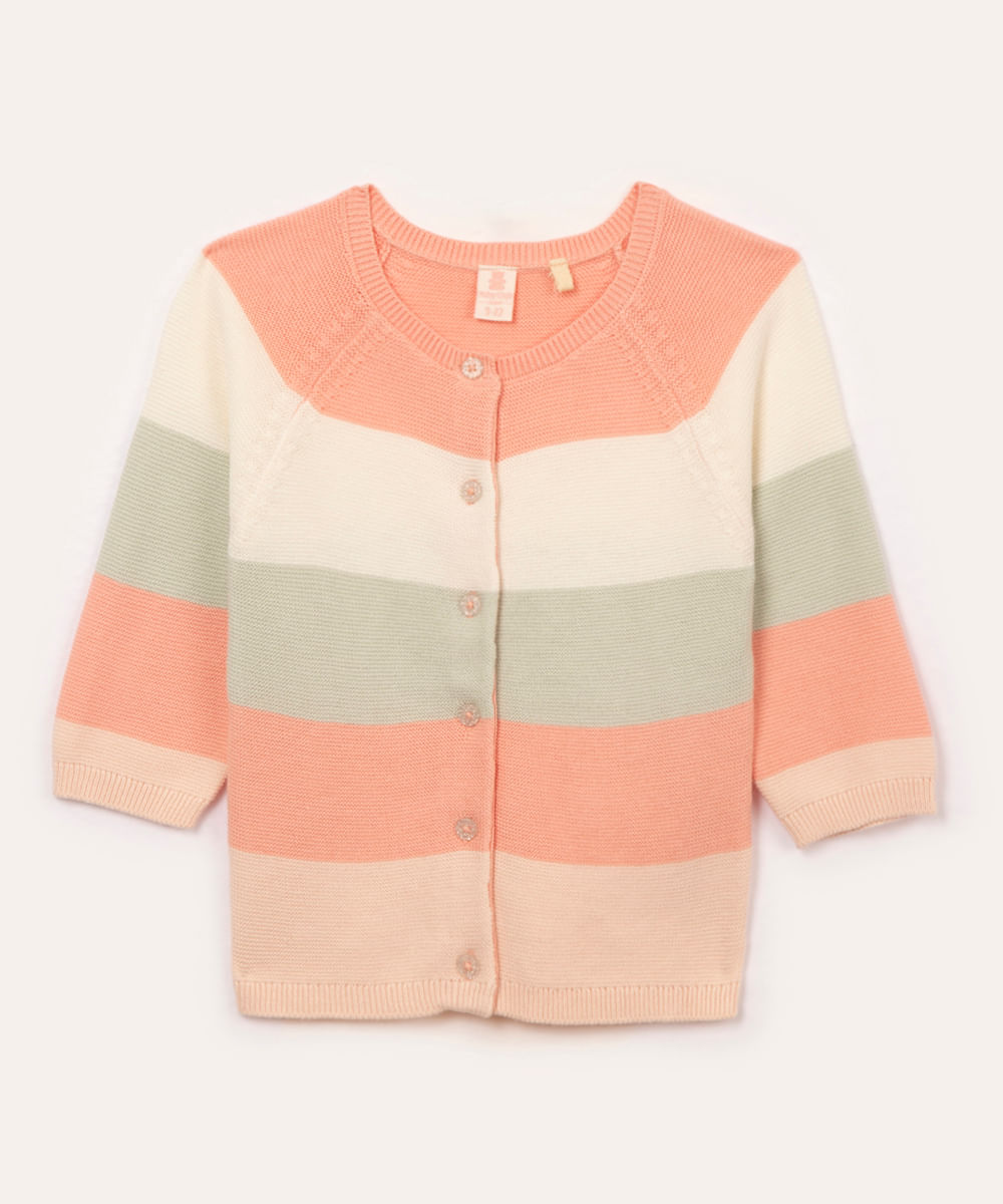 cardigan de tricot infantil listrado rosa