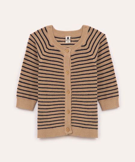 cardigan de tricot infantil listrada bege 0-3 cardigan de tricot infantil listrada bege 0-3