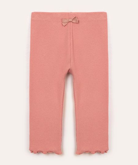 calça de algodão infantil canelada rosa 12-18