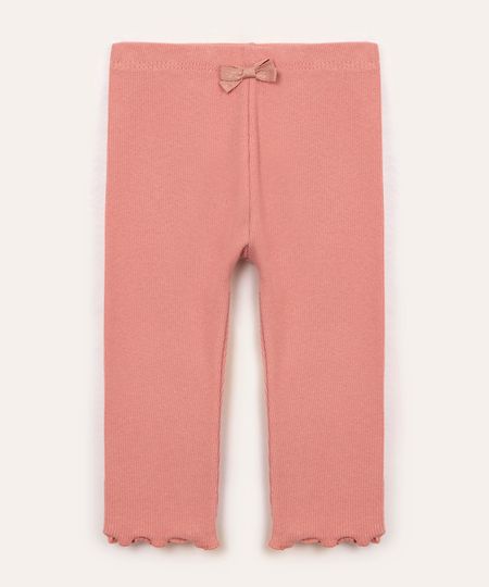 calça de algodão infantil canelada rosa 3-6