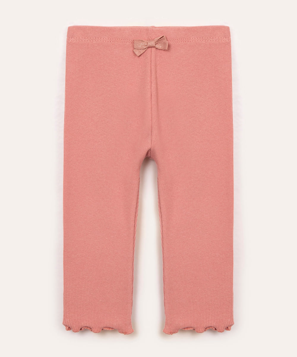 calça de algodão infantil canelada rosa