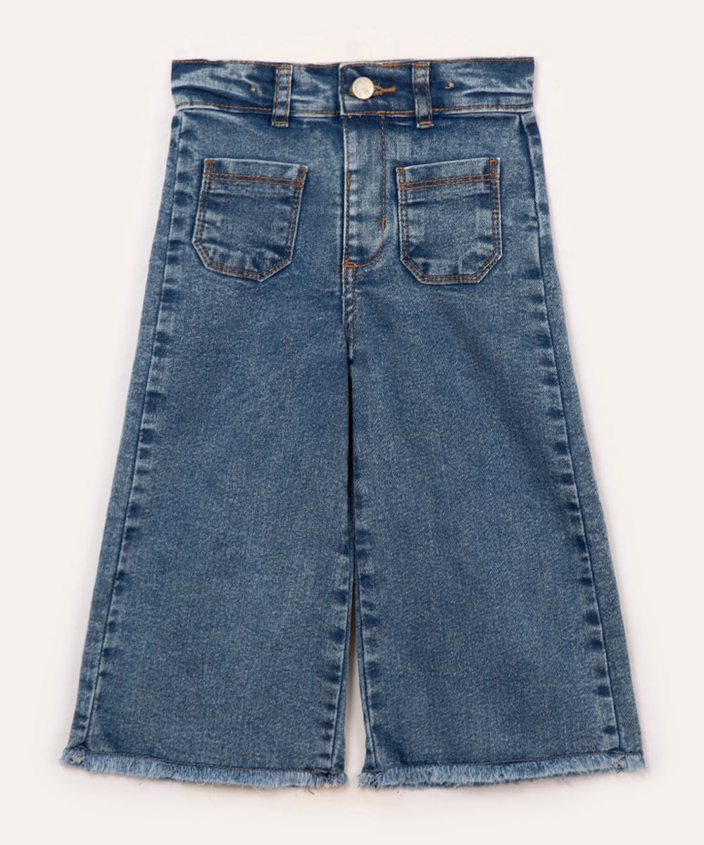 calça jeans wide leg infantil - jeans medio