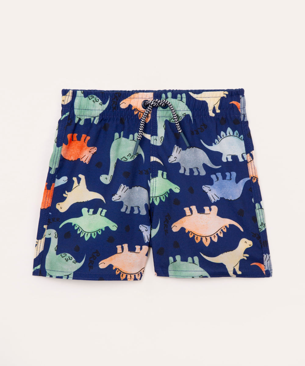 short infantil dinossauros azul marinho