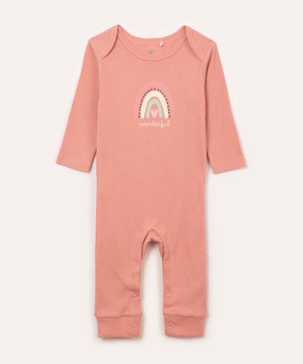 macacão de algodão infantil arco íris rosa 9-12