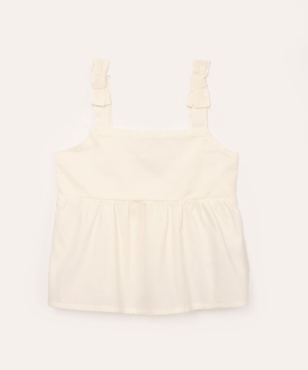 blusa de algodão infantil laço off white