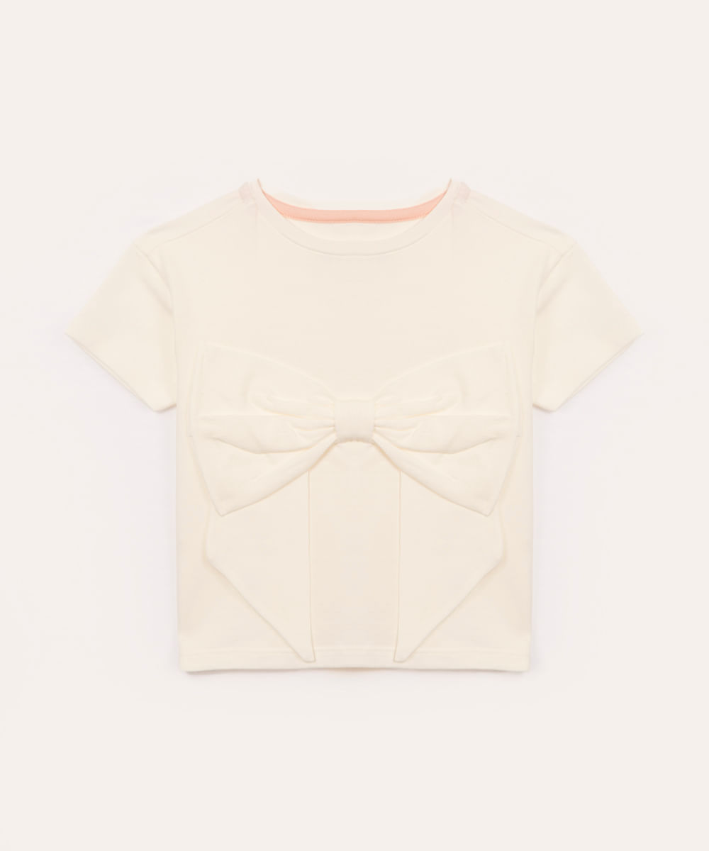 camiseta de algodão infantil laço off white