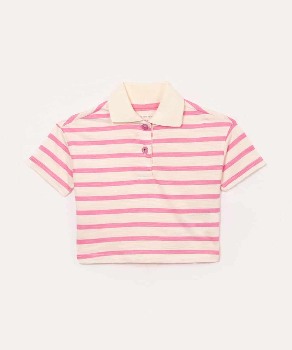 polo de algodão infantil listrada off white