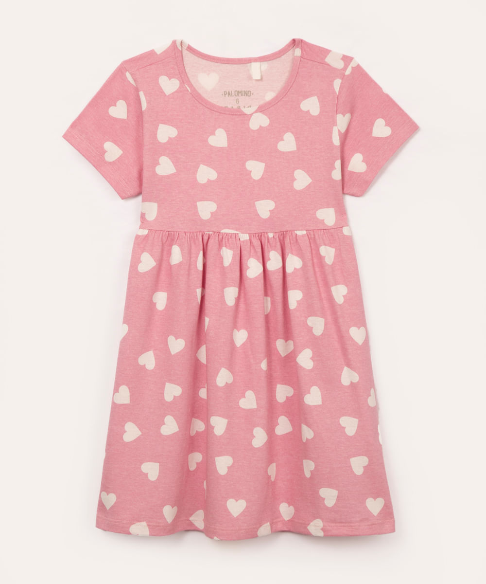 vestido de algodão infantil corações rosa