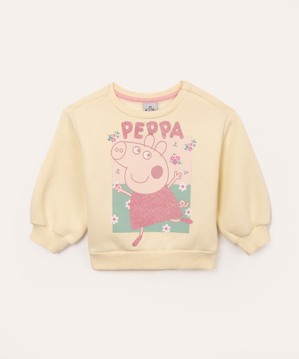 blusão de moletom peppa com brilho amarelo