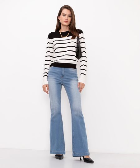 calça jeans flare cintura alta azul 34