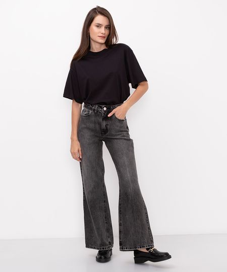 calça jeans flare cintura alta preta 34