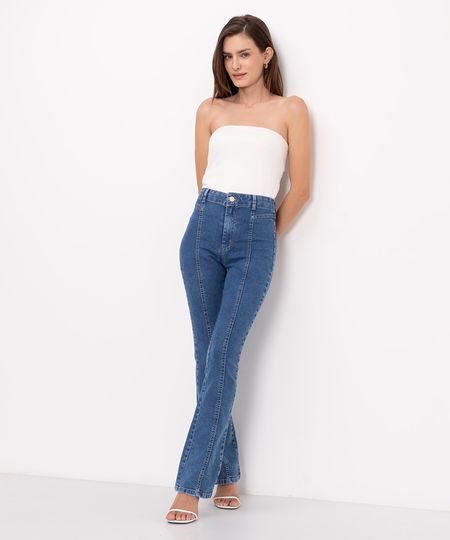 calça jeans flare cintura alta sawary azul 36