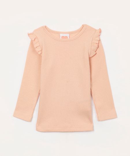 blusa infantil manga longa babado rosa claro 1