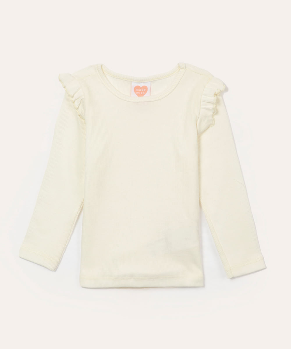 blusa infantil manga longa babado off white